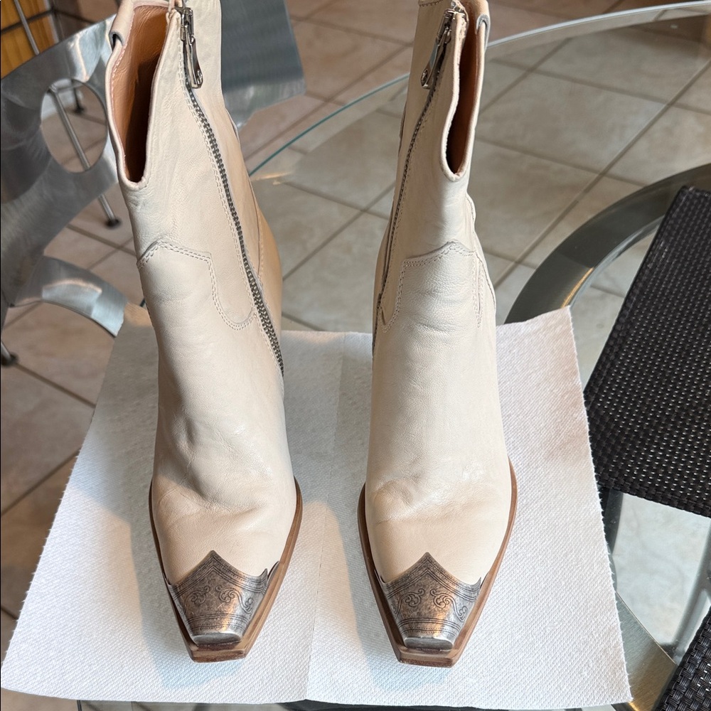 Free People Cream Western Heeled Boots